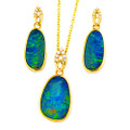ORGANIC EARTH GOLD 14KT GOLD & DIAMOND AUSTRALIAN OPAL MATCHING SET