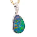 * A DELIGHTFUL SUN 14KT WHITE GOLD & DIAMOND AUSTRALIAN OPAL NECKLACE