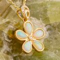 *RAINBOW FLOWER 14KT WHITE GOLD & DIAMOND AUSTRALIAN OPAL NECKLACE