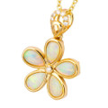 *RAINBOW FLOWER 14KT WHITE GOLD & DIAMOND AUSTRALIAN OPAL NECKLACE