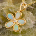 *RAINBOW FLOWER 14KT WHITE GOLD & DIAMOND AUSTRALIAN OPAL NECKLACE