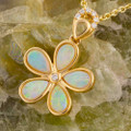 * 1 BRIGHT RAINBOW 14KT YELLOW GOLD & DIAMOND AUSTRALIAN OPAL NECKLACE