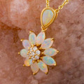 * LIFESUN 14KT YELLOW GOLD & DIAMOND AUSTRALIAN WHITE OPAL NECKLACE