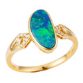 * 1 GARDEN GLITZ 14KT GOLD & DIAMOND AUSTRALIAN OPAL RING