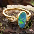 * 1 GARDEN GLITZ 14KT GOLD & DIAMOND AUSTRALIAN OPAL RING
