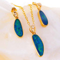 MAGICAL WONDERLAND 14KT YELLOW GOLD & DIAMOND AUSTRALIAN  OPAL JEWELLERY SET