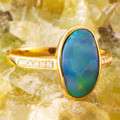 BAY WATER GLITTER 14KT YELLOW GOLD & DIAMOND AUSTRALIAN OPAL RING BAY WATER GLITTER 14KT YELLOW GOLD & DIAMOND AUSTRALIAN OPAL RING