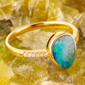 * 1 SUMMERS BRILLIANCE 14KT YELLOW GOLD & DIAMOND AUSTRALIAN OPAL RING