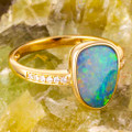 *MYSTICAL WONDERLAND 14KT YELLOW GOLD & DIAMOND AUSTRALIAN OPAL RING *MYSTICAL WONDERLAND 14KT YELLOW GOLD & DIAMOND AUSTRALIAN OPAL RING