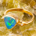 MAGICAL MOUNTAIN 14KT YELLOW GOLD & DIAMOND AUSTRALIAN OPAL RING