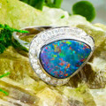 AURORA IMPERIA 18KT WHITE GOLD & DIAMOND OPAL RING