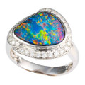 * AURORA IMPERIA 18KT WHITE GOLD & DIAMOND OPAL RING
