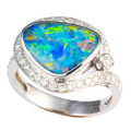 * A CELESTIA IGNIS 18KT WHITE GOLD & DIAMOND AUSTRALIAN OPAL RING