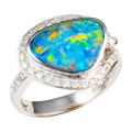 * A CELESTIA IGNIS 18KT WHITE GOLD & DIAMOND AUSTRALIAN OPAL RING