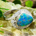 * A CELESTIA IGNIS 18KT WHITE GOLD & DIAMOND AUSTRALIAN OPAL RING