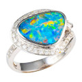 * A CELESTIA IGNIS 18KT WHITE GOLD & DIAMOND AUSTRALIAN OPAL RING