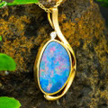 ELYSIAN PRISM 14KT YELLOW GOLD AND DIAMOND OPAL PENDANT