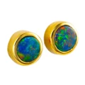 * A SOLSTICE WHISPER 14KT GOLD AUSTRALIAN OPAL STUD EARRINGS