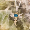 * 1 Bright Solar Flare Dragon Fly Sterling Silver Opal Pendant