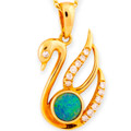 * A Swan Lake 14KT Gold & Diamond Australian Opal Pendant