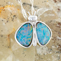 Ethereal Aurora Butterfly Sterling Silver Opal Pendant