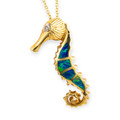 Golden Aquatic Dream 14KT Gold Seahorse Opal Inlay Pendant