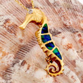 Golden Aquatic Dream 14KT Gold Seahorse Opal Inlay Pendant