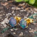 ENCHANTED PINKFIRE SPARK OPAL STUDS 18KT GOLD PLATED EARRINGS