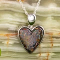 LUMINOUS QUEENSLAND HEART SILVER SOLID BOULDER OPAL PENDANT