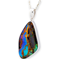 CELESTIAL RAINBOW DANCE LARGE FREEFORM STERLING SILVER OPAL PENDANT