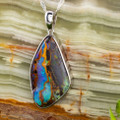 CELESTIAL RAINBOW DANCE LARGE FREEFORM STERLING SILVER OPAL PENDANT