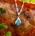 RAINBOW WHISPER TEARDROP SILVER OPAL PENDANT