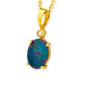 * 1 RAINBOW WHISPER TEARDROP 14KT GOLD AND DIAMOND OPAL PENDANT