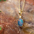 * 1 RAINBOW WHISPER TEARDROP 14KT GOLD AND DIAMOND OPAL PENDANT