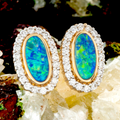 *CELESTIAL AURORA 14KT GOLD & DIAMOND OPAL STUD EARRINGS