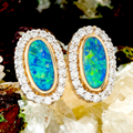 * 1 CELESTIAL AURORA 14KT GOLD & DIAMOND OPAL STUD EARRINGS