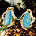 *IMPERIAL OCEAN FIRE 14KT GOLD & DIAMOND RARE OPAL SIGNATURE STUD EARRINGS