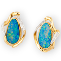 *IMPERIAL OCEAN FIRE 14KT GOLD & DIAMOND RARE OPAL SIGNATURE STUD EARRINGS