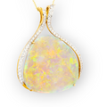 *A RAINBOW HALO 18KT GOLD & DIAMOND WHITE OPAL PENDANT