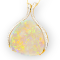 *A RAINBOW HALO 18KT GOLD & DIAMOND WHITE OPAL PENDANT