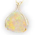 * 1  RAINBOW HALO 18KT GOLD & DIAMOND WHITE OPAL PENDANT