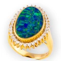 * 1 A FOREST LIGHT 18KT GOLD  AND DIAMOND OPAL RING