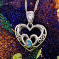 * 1 COSMIC HEART AURORA STERLING SILVER OPAL PENDANT