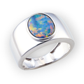 * COSMIC OUTBACK MEN'S STERLING SILVER  OPAL STATEMENT RING