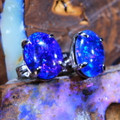 NIGHT SKY STERLING SILVER NATURAL LIGHTNING RIDGE AUSTRALIAN OPAL EARRINGS
