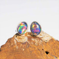 A BRIGHT CONFETTI DELIGHT 18KT GOLD PLATED NATURAL BLACK OPAL AUSTRALIAN OPAL STUD EARRINGS