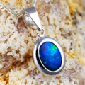 * 1 LUE MOUNTAIN 14KT WHITE GOLD AUSTRALIAN OPAL NECKLACE
