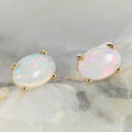 *1 A BRILLIANT FIRE 18KT GOLD PLATED AUSTRALIAN WHITE OPAL STUD EARRINGS