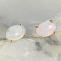 *1 A BRILLIANT FIRE 18KT GOLD PLATED AUSTRALIAN WHITE OPAL STUD EARRINGS