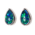 OCEAN GARDENS STERLING SILVER AUSTRALIAN BLACK OPAL STUD EARRINGS